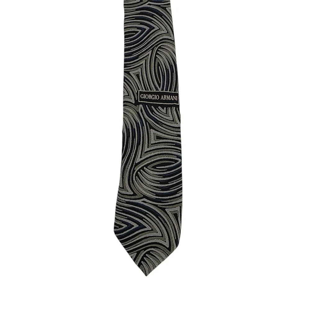 Giorgio Armani Mens Necktie Green Gray One Size Silk Abstract‎ Pattern Classic